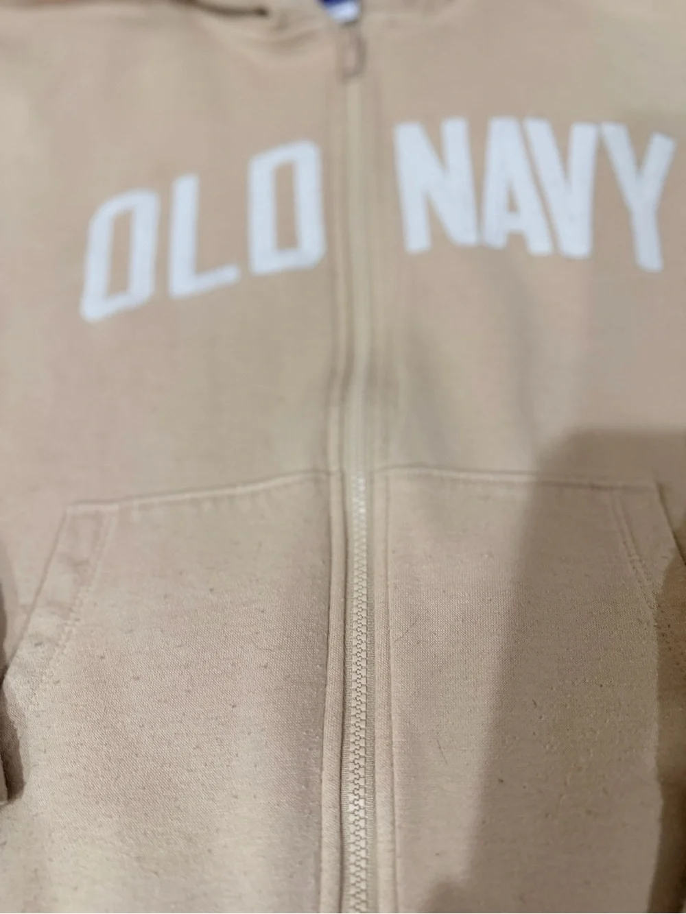 Old Navy Light Beige Full-Zip Hoodie with White Logo